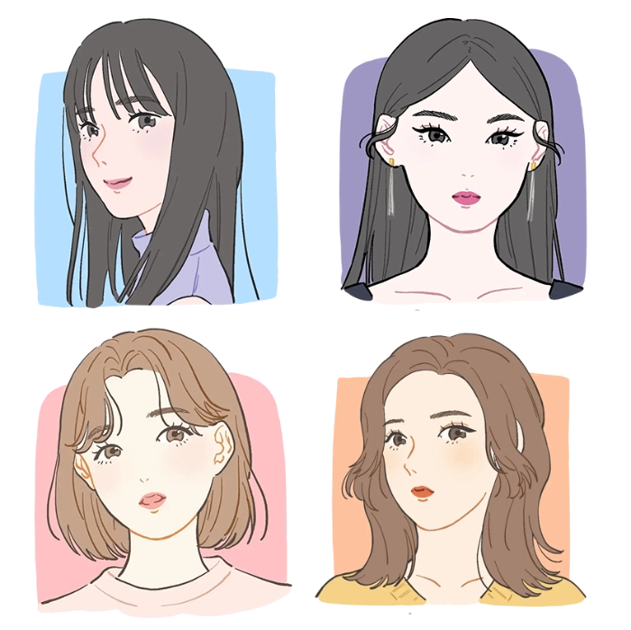 顔タイプごとに似合うヘアスタイルのイラスト